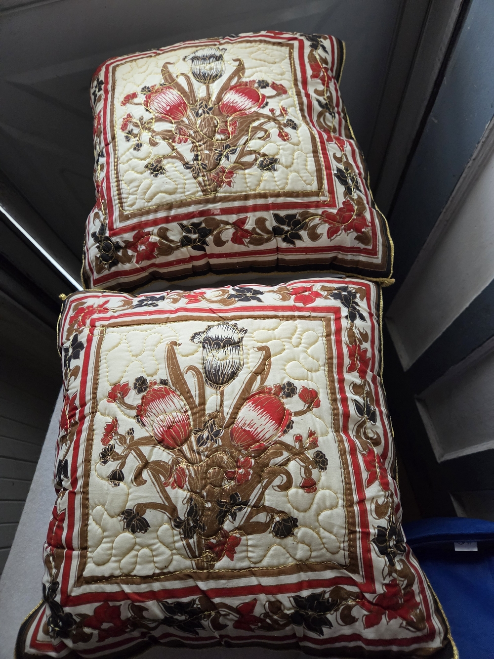 Floral Quilted Decorative Throw Pillow - Red & Cream
